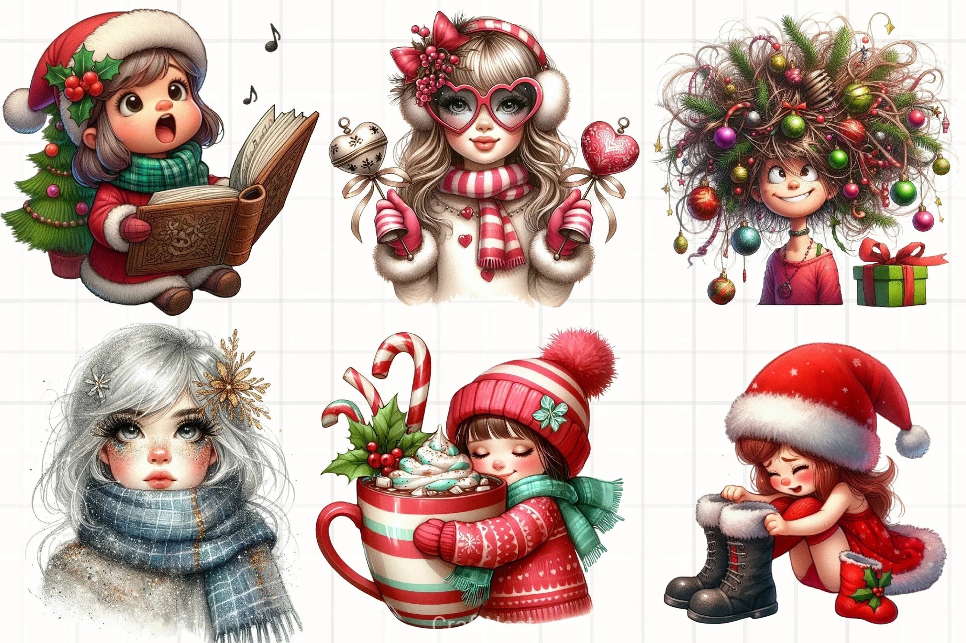 Cute Holiday Girls Christmas Clipart Bundle - CraftNest - Digital Crafting and Art