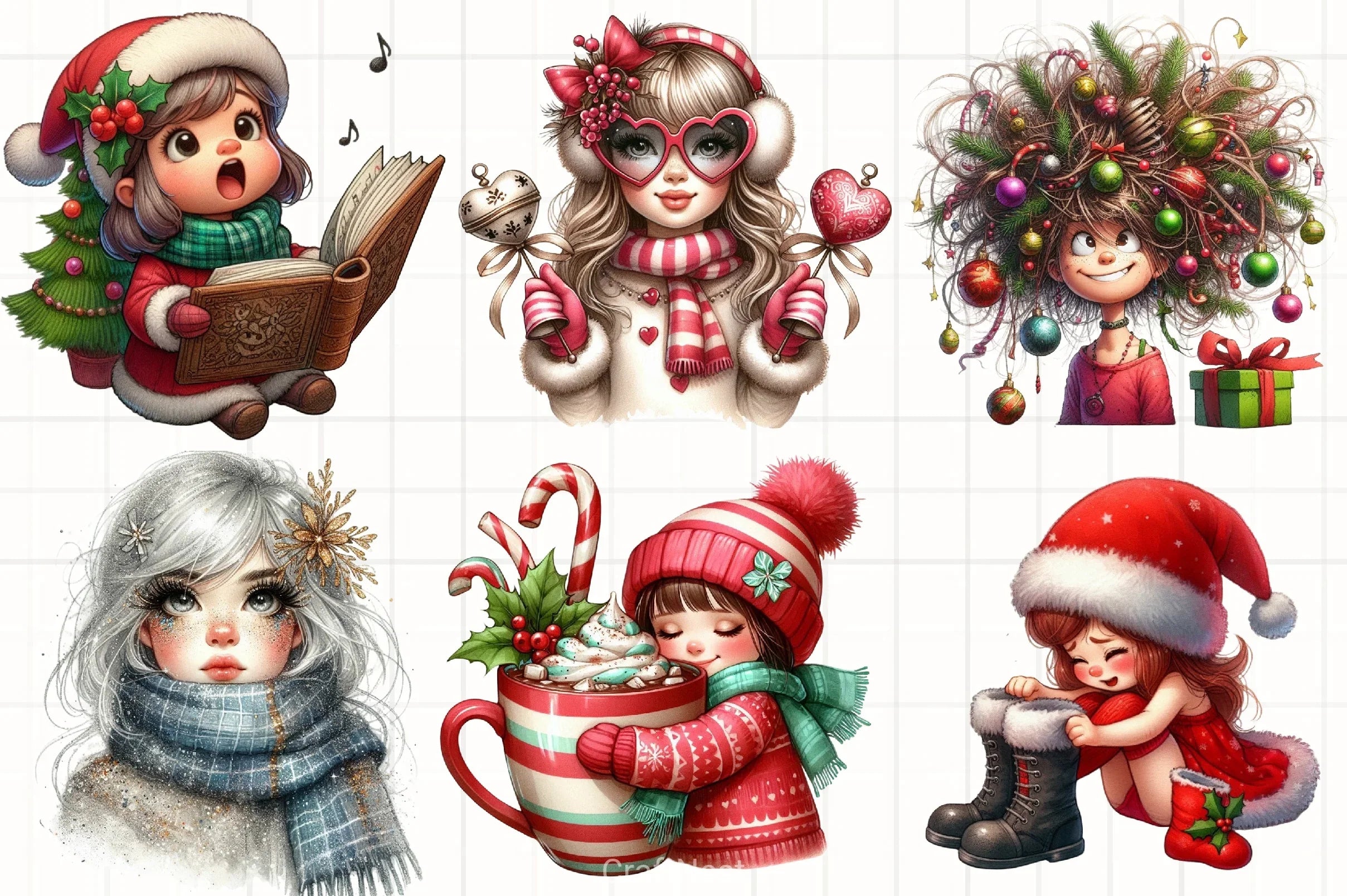 Cute Holiday Girls Christmas Clipart Bundle - CraftNest - Digital Crafting and Art