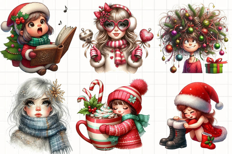 Cute Holiday Girls Christmas Clipart Bundle - CraftNest - Digital Crafting and Art
