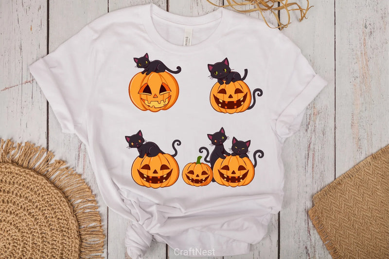 Black Cats Halloween Pumpkins Clipart Bundle - CraftNest - Digital Crafting and Art
