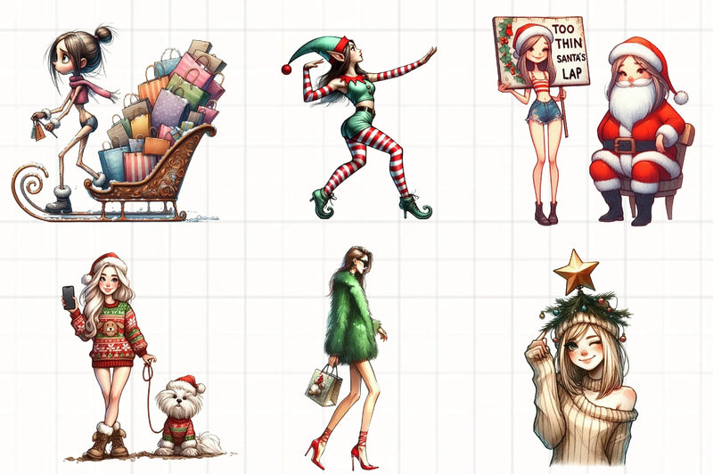 Christmas Funny Skinny Girl Clipart Bundle - CraftNest - Digital Crafting and Art