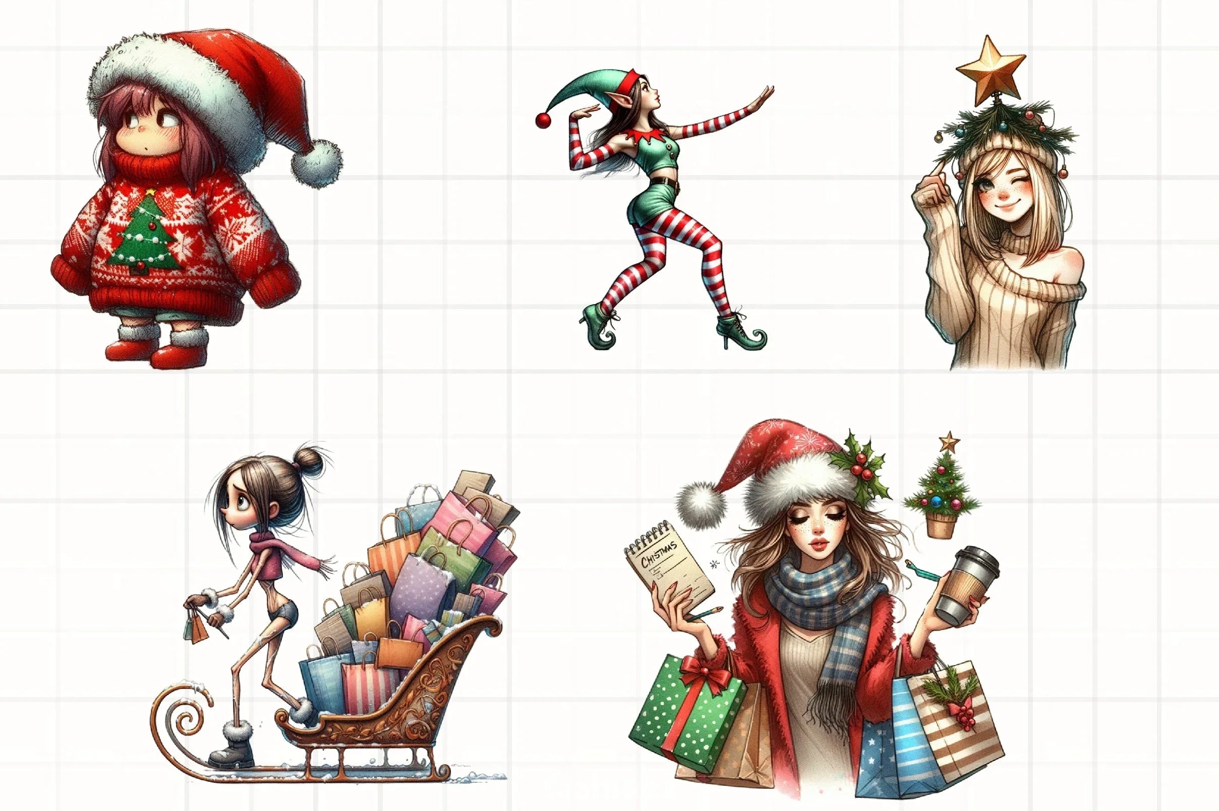Christmas Funny Skinny Girl Clipart Bundle - CraftNest - Digital Crafting and Art