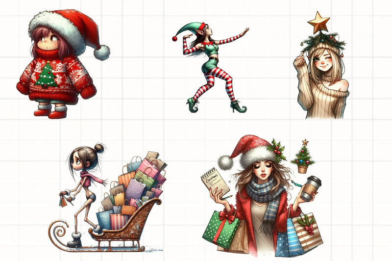Christmas Funny Skinny Girl Clipart Bundle - CraftNest - Digital Crafting and Art