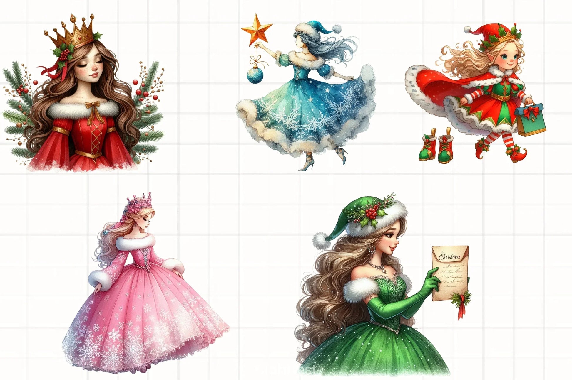 Christmas Princess Clipart Bundle - CraftNest - Digital Crafting and Art