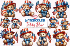 Patriotic 4th of July Teddy Bear Clipart Bundle - CraftNest - Digital Crafting and Art