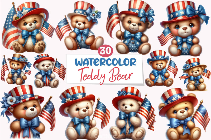Patriotic 4th of July Teddy Bear Clipart Bundle - CraftNest - Digital Crafting and Art