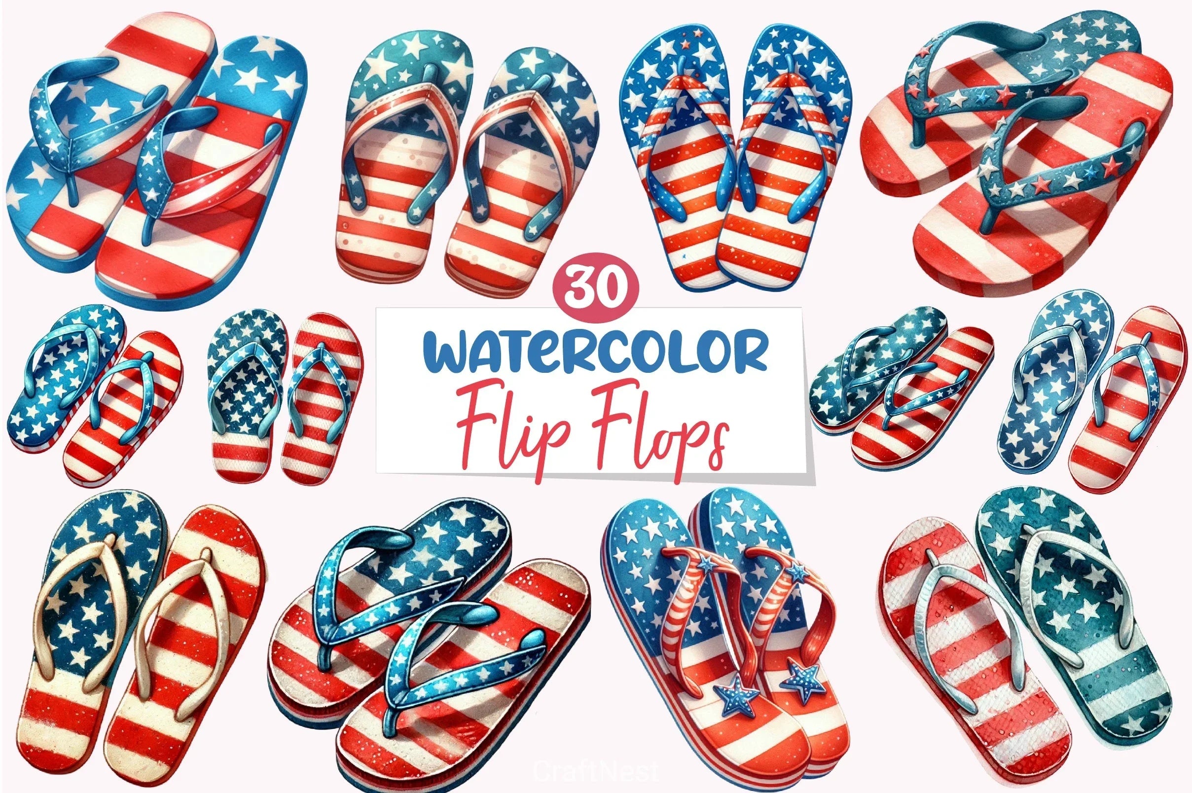 4th of July Flip Flops Clipart Bundle - CraftNest - Digital Crafting and Art