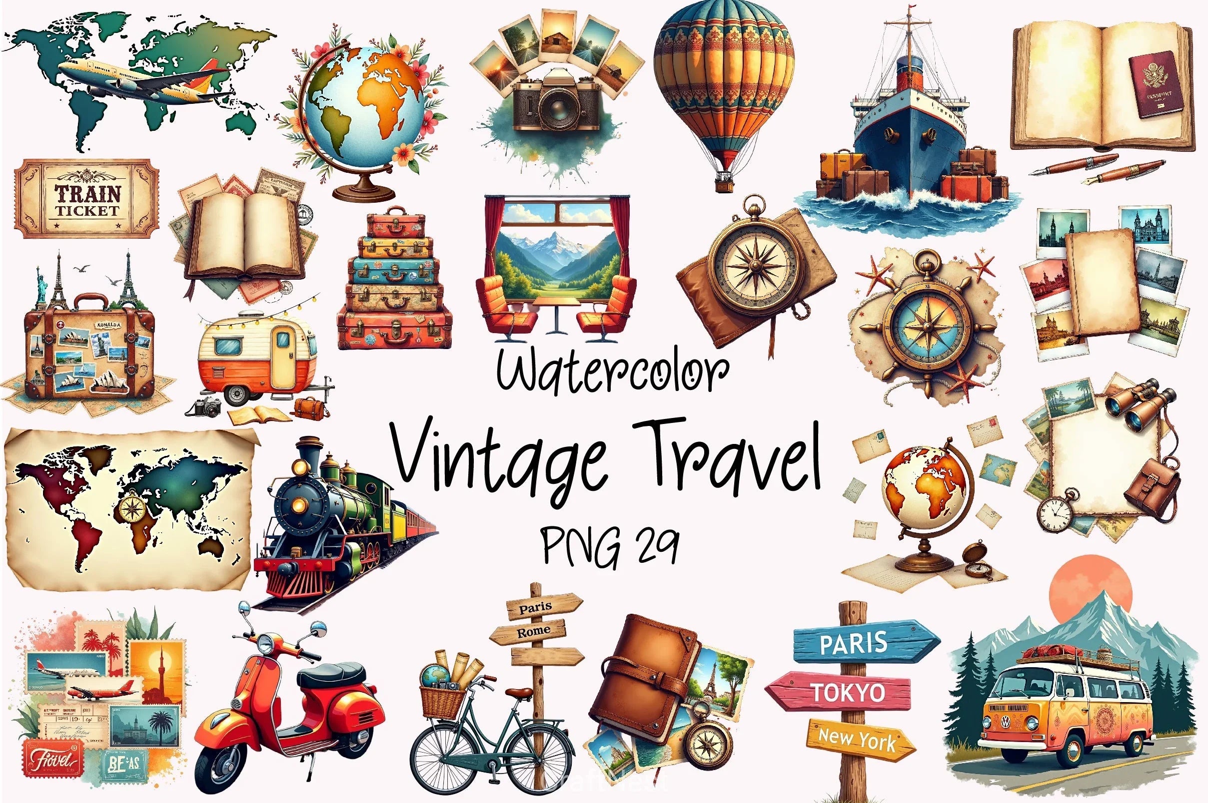 Vintage Travel Clipart Bundle 5 - CraftNest - Digital Crafting and Art