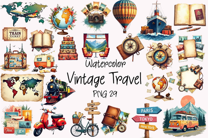Vintage Travel Clipart Bundle 5 - CraftNest - Digital Crafting and Art