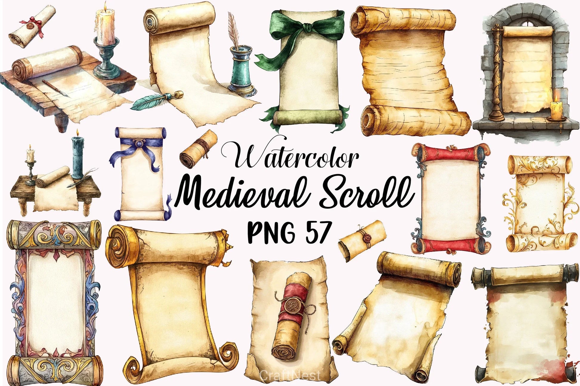 Vintage Medieval Scroll Clipart Set - CraftNest - Digital Crafting and Art