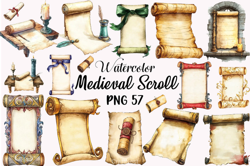 Vintage Medieval Scroll Clipart Set - CraftNest - Digital Crafting and Art