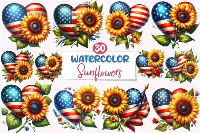 Sunflowers 4th of July Clipart Bundle 2 - CraftNest - Digital Crafting and Art