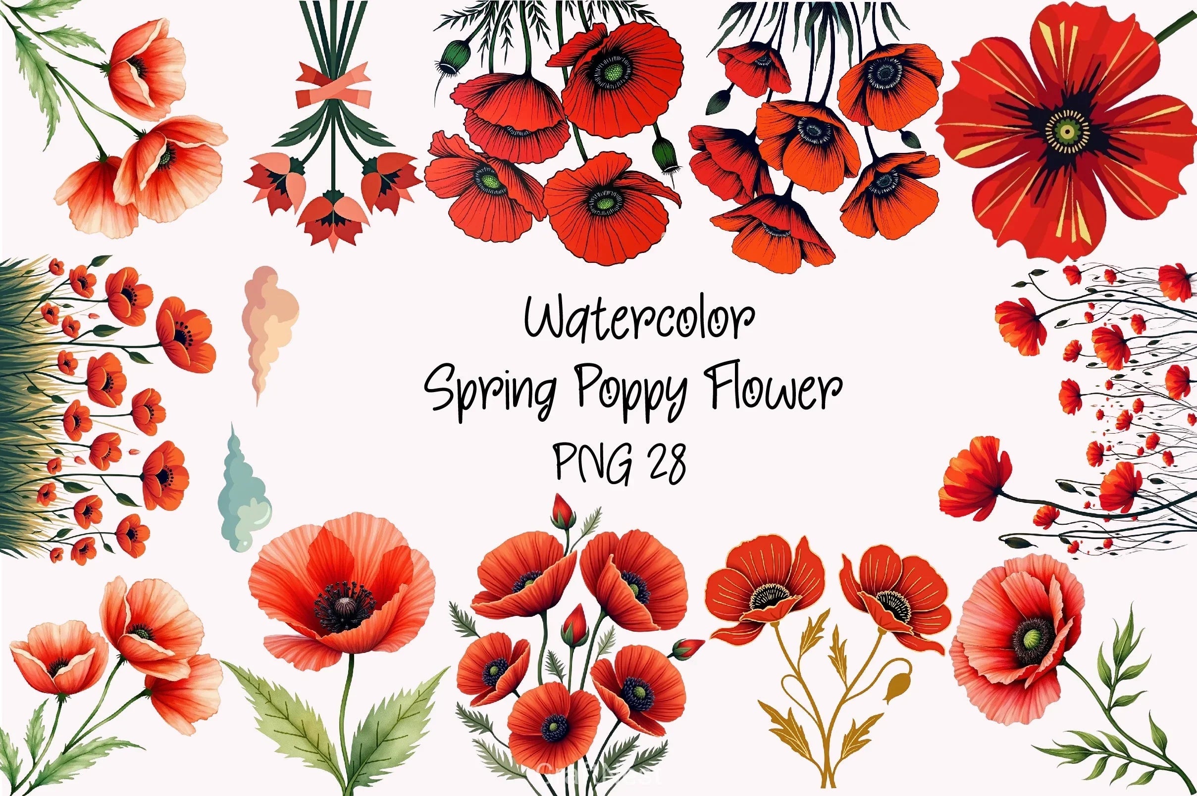 Spring Poppy Flower Clipart Bundle - CraftNest - Digital Crafting and Art