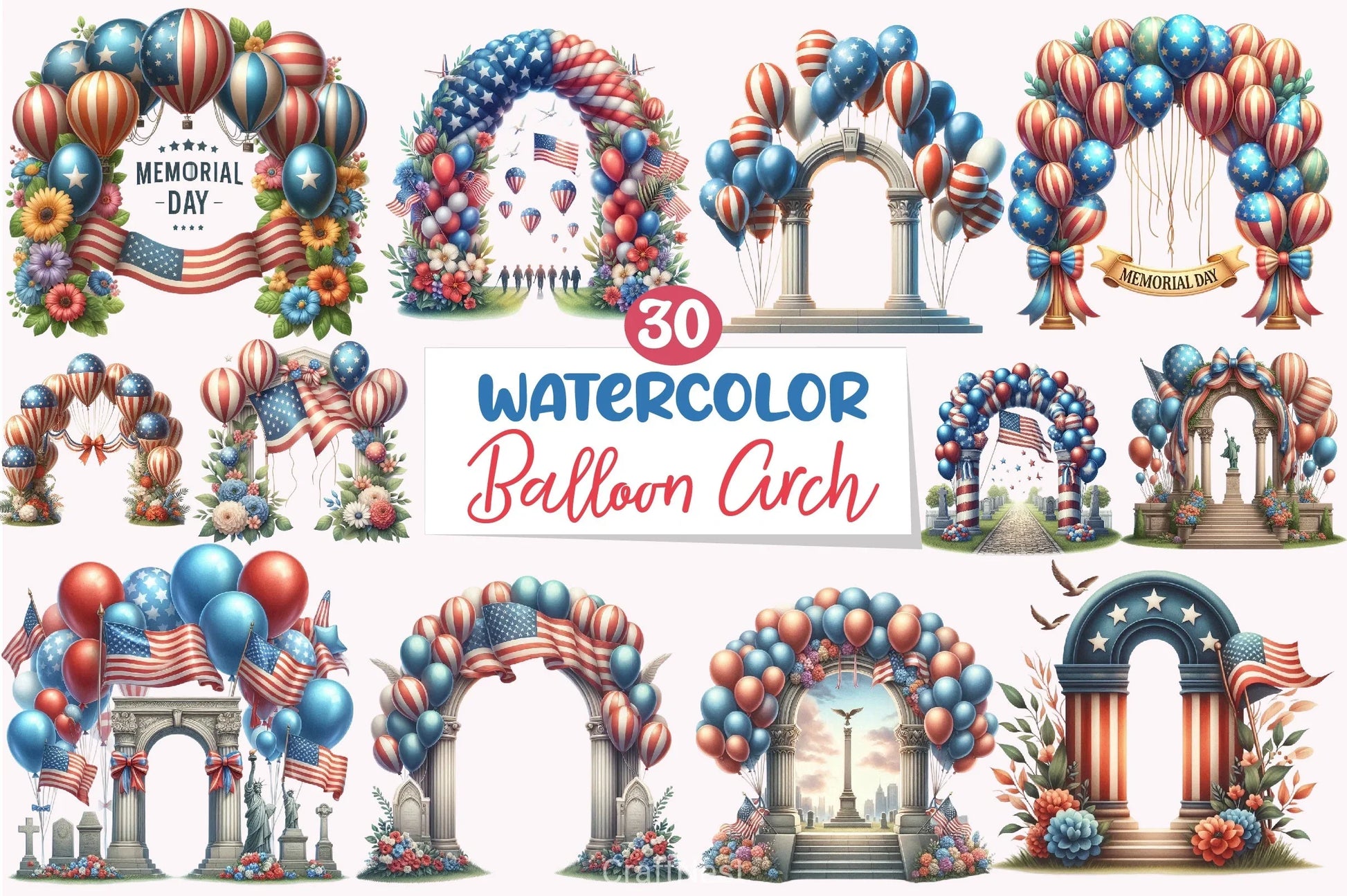 Memorial Day Balloon Arch Clipart Bundle - CraftNest - Digital Crafting and Art