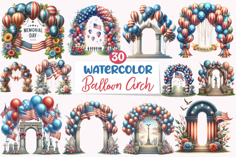 Memorial Day Balloon Arch Clipart Bundle - CraftNest - Digital Crafting and Art