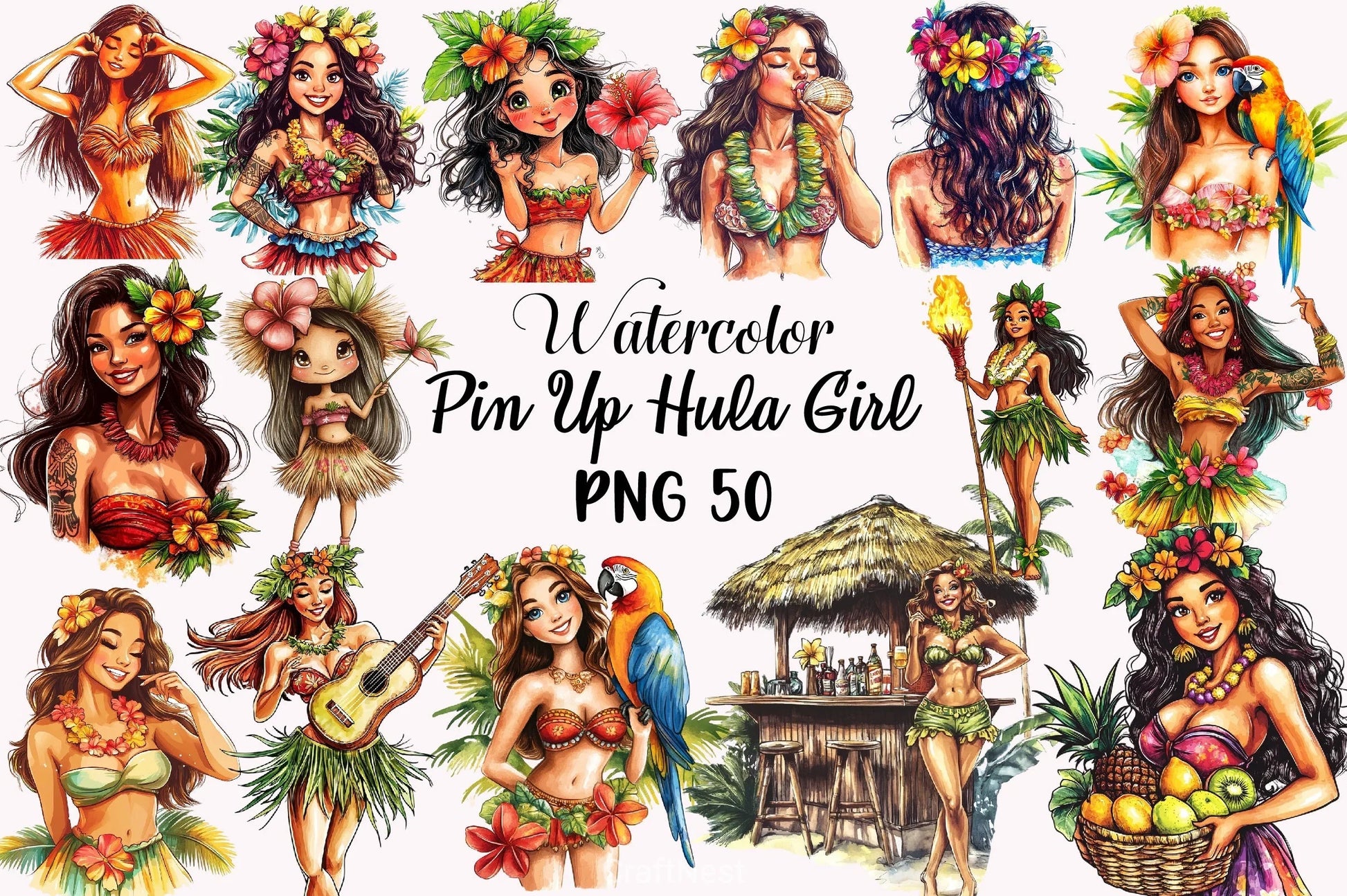 Pin Up Hula Girl Clipart Bundle - CraftNest - Digital Crafting and Art