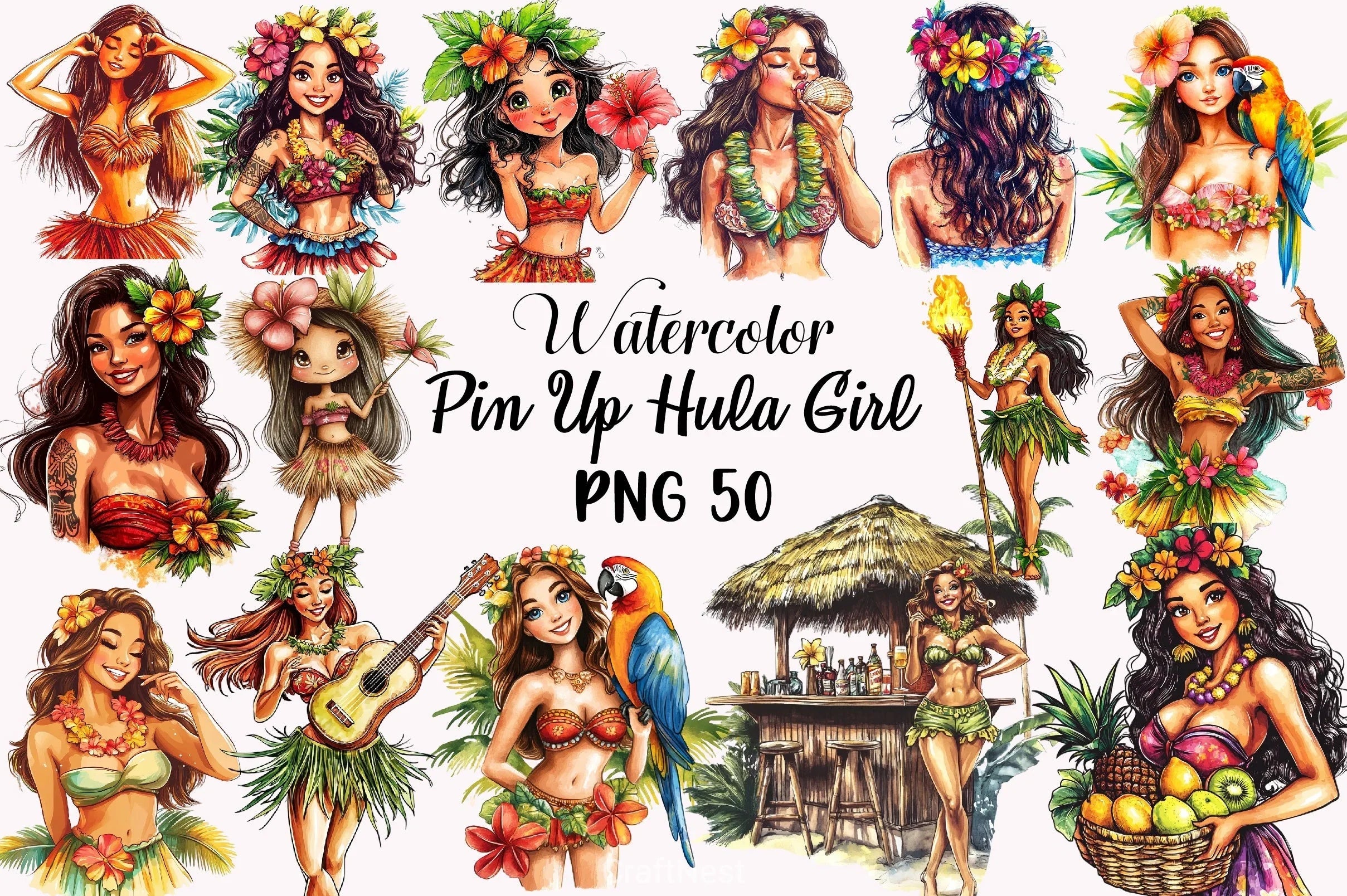 Pin Up Hula Girl Clipart Bundle - CraftNest - Digital Crafting and Art