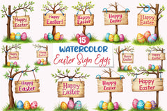 Happy Easter Sign & Eggs Clipart Bundle - CraftNest - Digital Crafting and Art