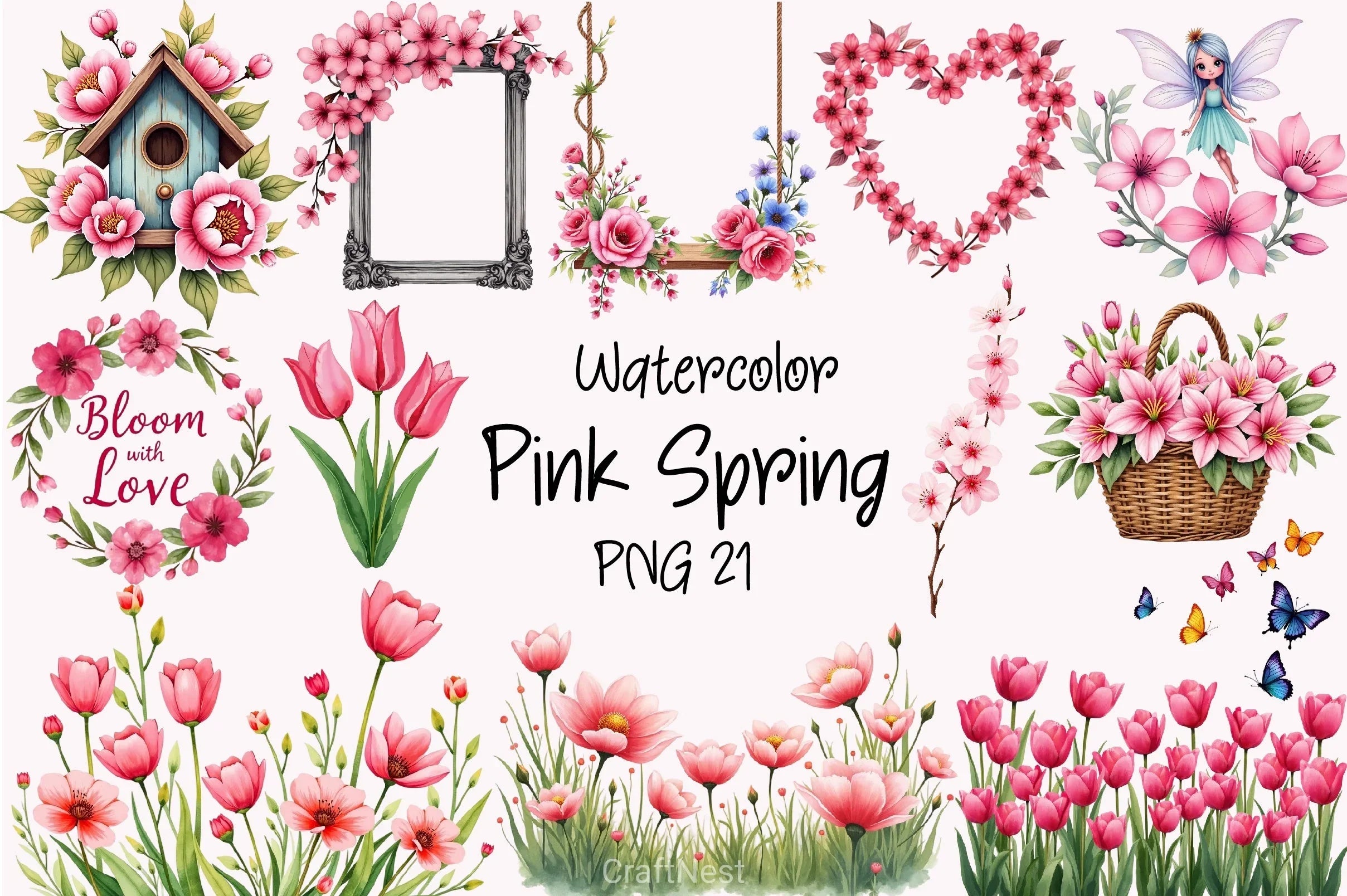 Pink Spring Clipart Bundle 4 - CraftNest - Digital Crafting and Art