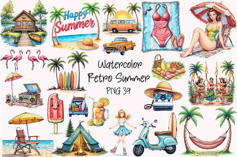 Retro Summer Clipart Bundle 3 - CraftNest - Digital Crafting and Art