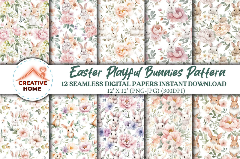 Easter Bunnies & Flowers Clipart Bundle - CraftNest - Digital Crafting and Art