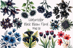 Black Bloom Floral Clipart Bundle - CraftNest - Digital Crafting and Art