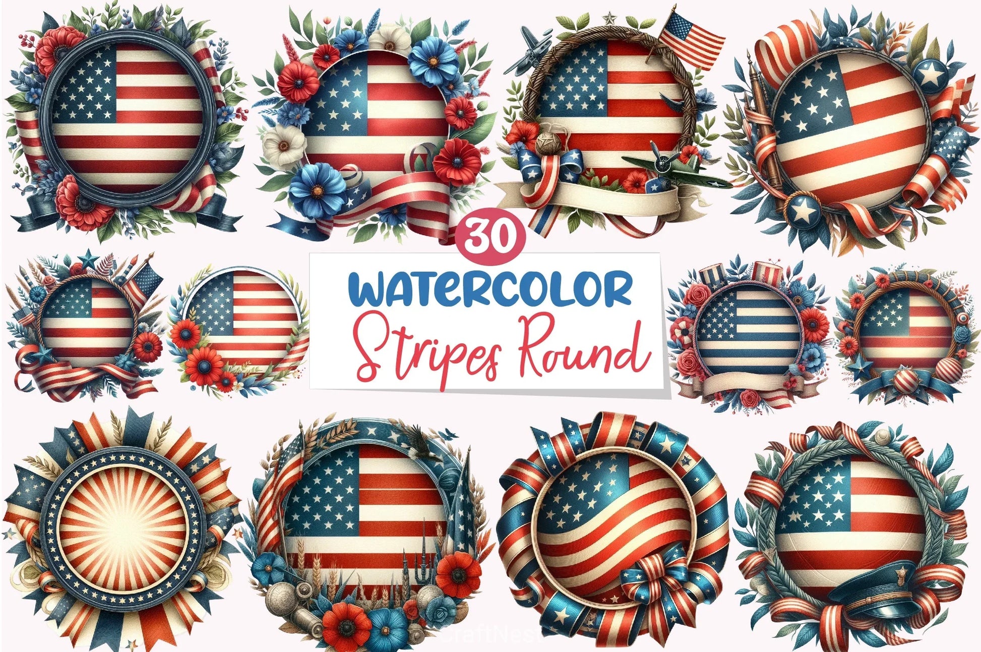 Memorial Day Stripes Frame Clipart Bundle - CraftNest - Digital Crafting and Art