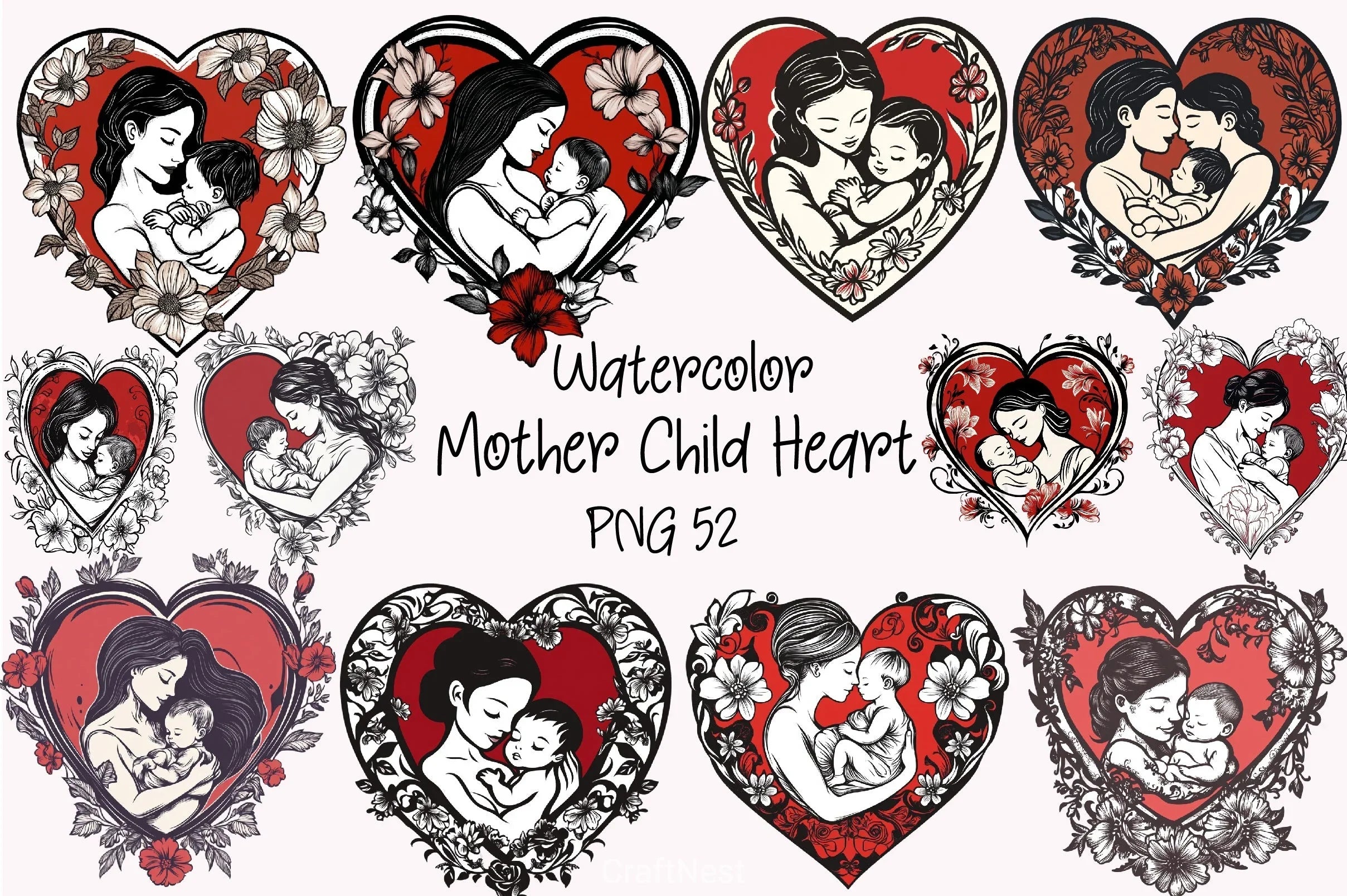 Mother & Child Heart Clipart Bundle - CraftNest - Digital Crafting and Art