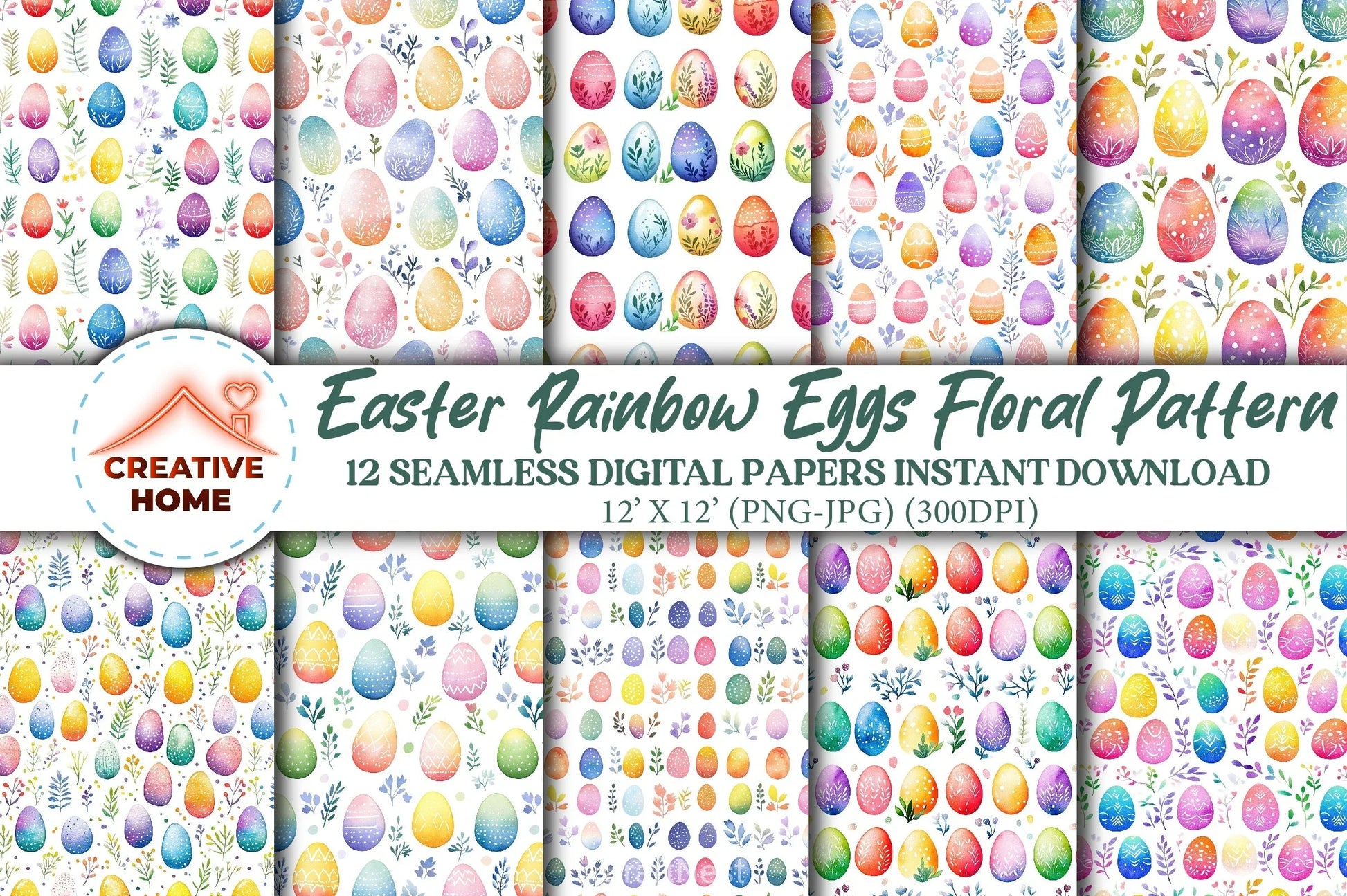 Easter Rainbow Eggs Floral Clipart Bundle - CraftNest - Digital Crafting and Art