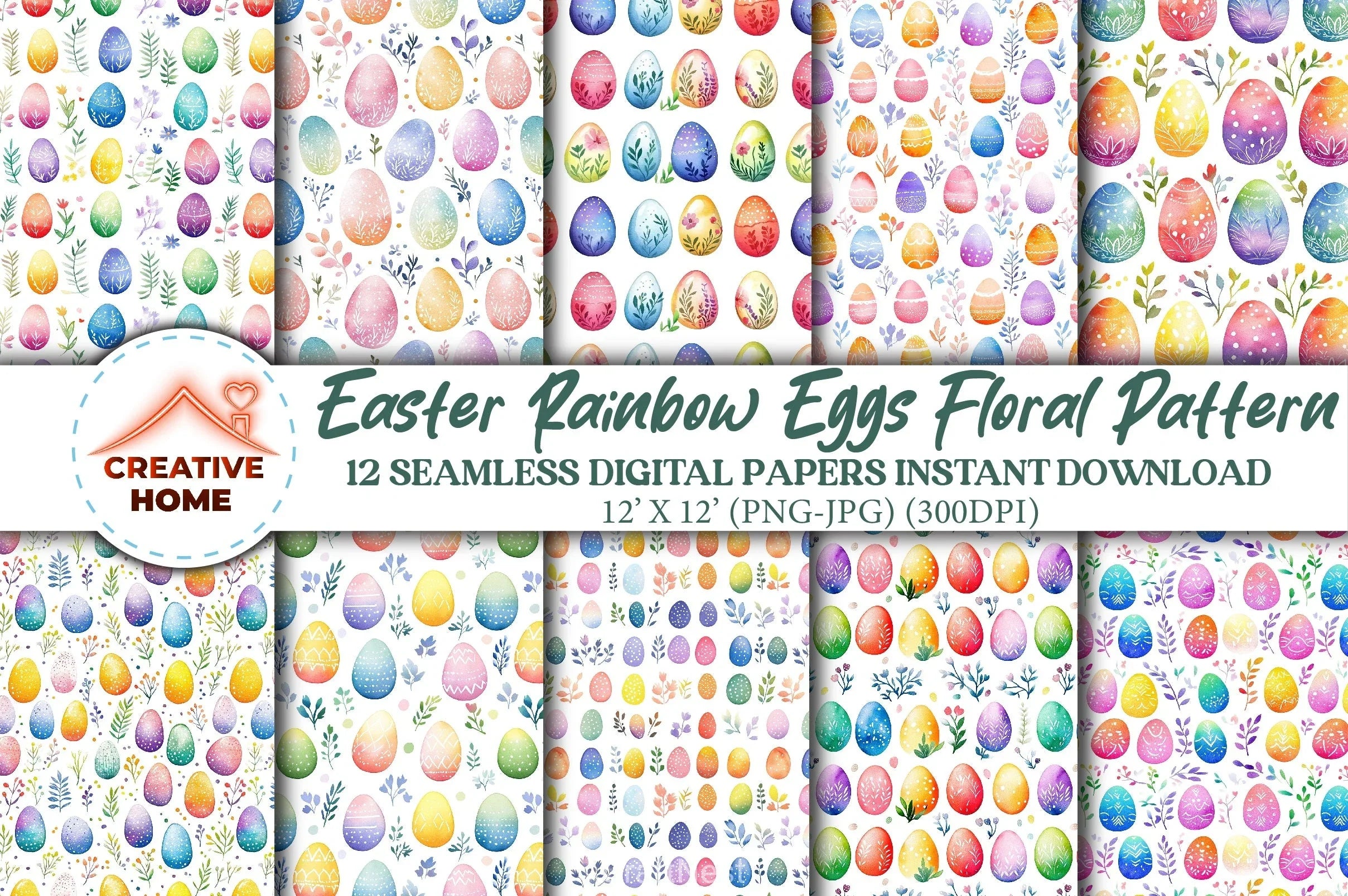 Easter Rainbow Eggs Floral Clipart Bundle - CraftNest - Digital Crafting and Art