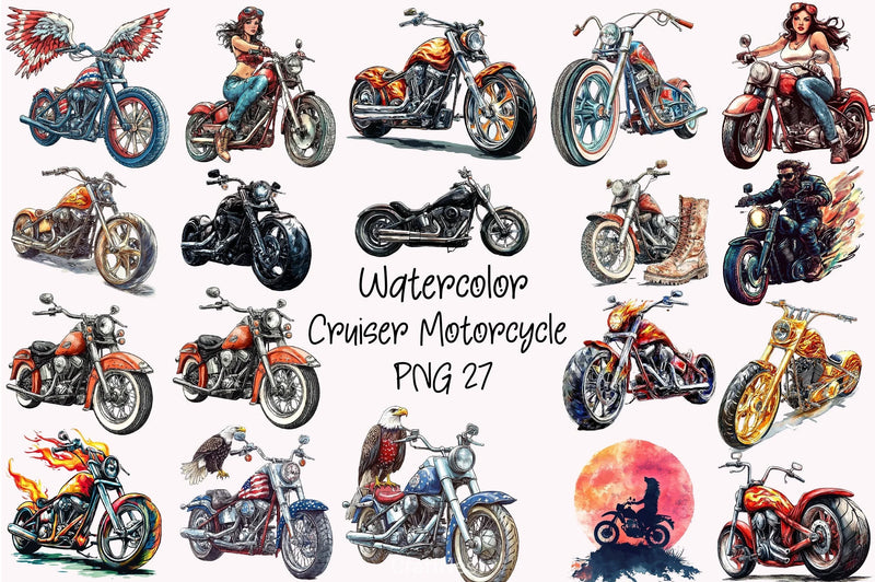 Cruiser Motorcycle Clipart Bundle - CraftNest - Digital Crafting and Art