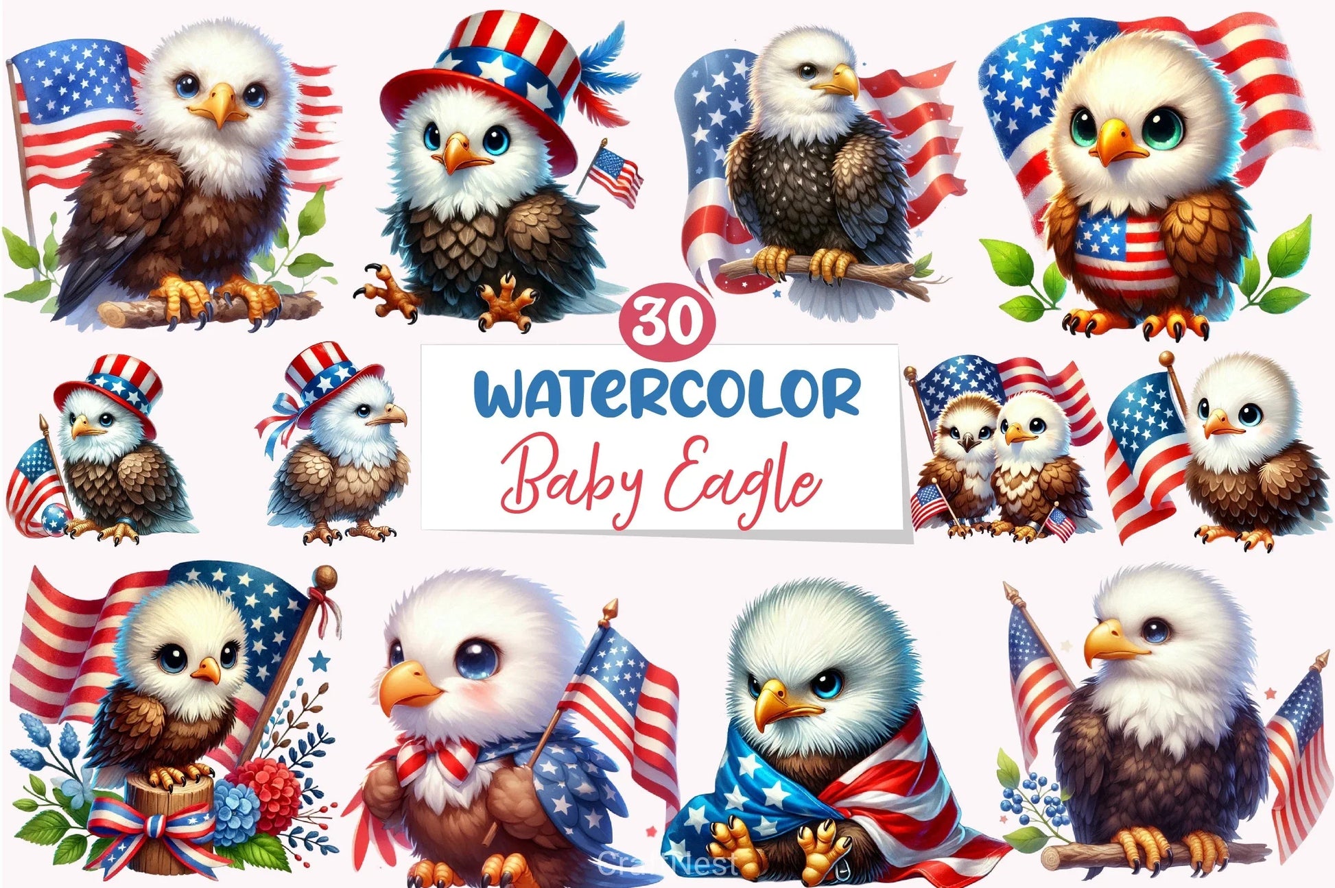 Cute Baby Bald Eagle 4th July Clipart Bundle - CraftNest - Digital Crafting and Art