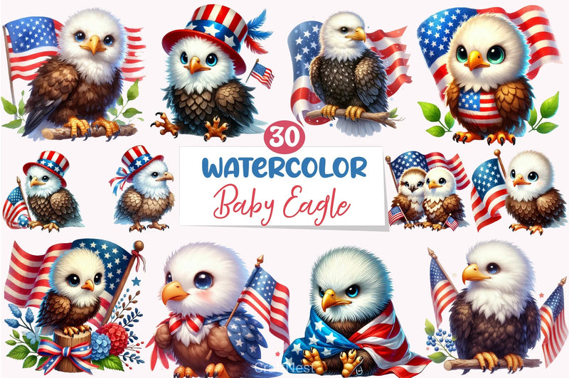 Cute Baby Bald Eagle 4th July Clipart Bundle - CraftNest - Digital Crafting and Art
