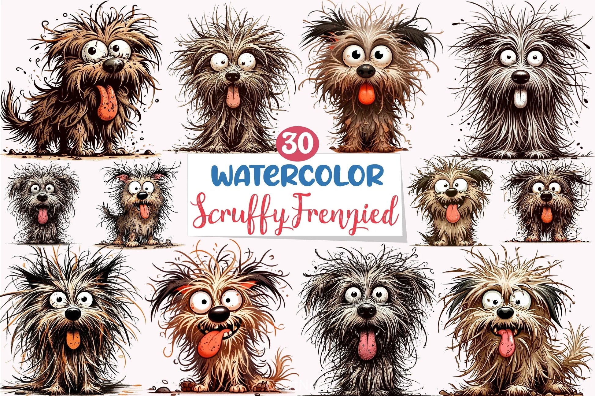 Scruffy Cartoon Dog Clipart Bundle - CraftNest - Digital Crafting and Art