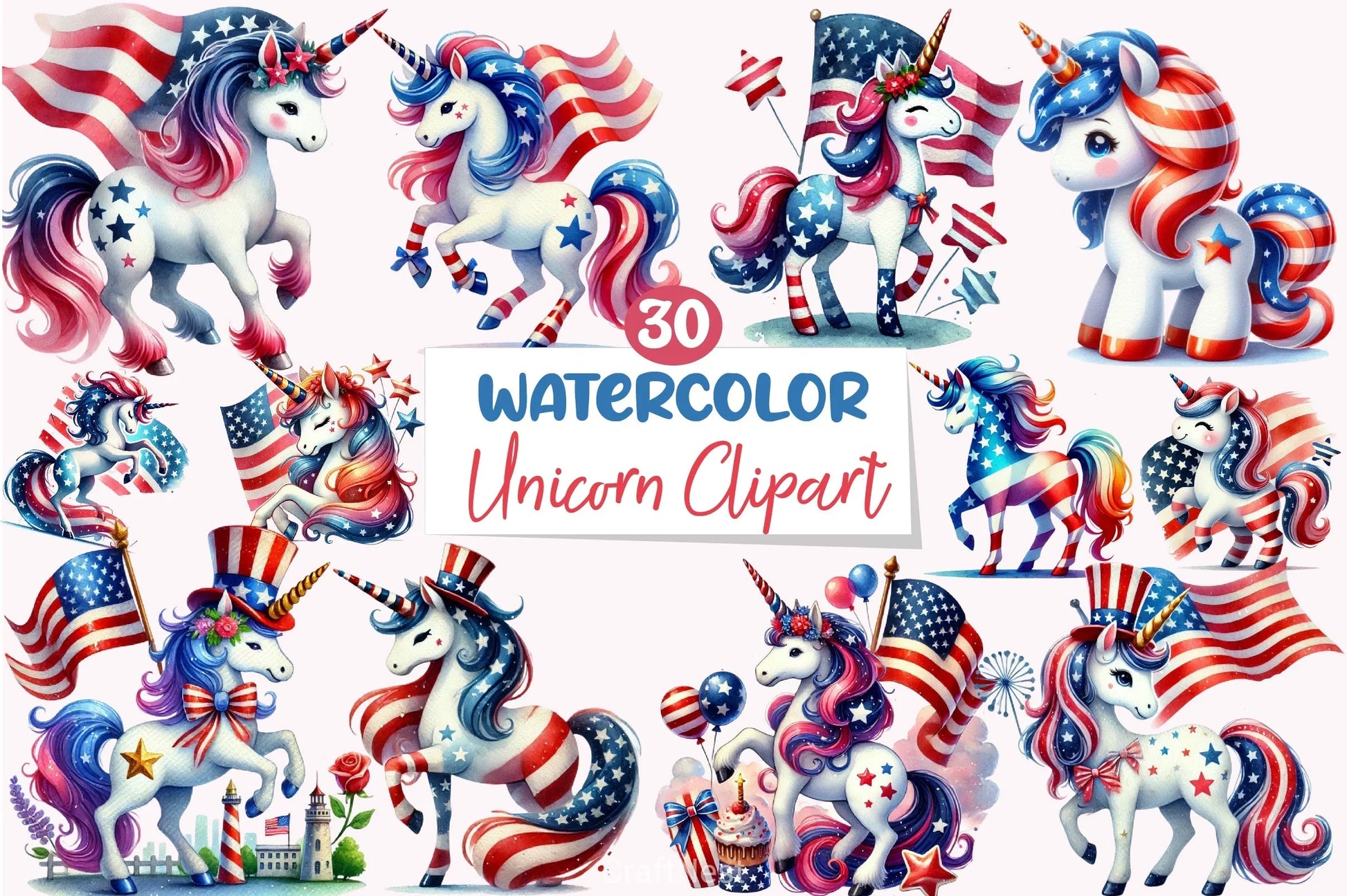 4th of July Unicorn Clipart Bundle 4 - CraftNest - Digital Crafting and Art