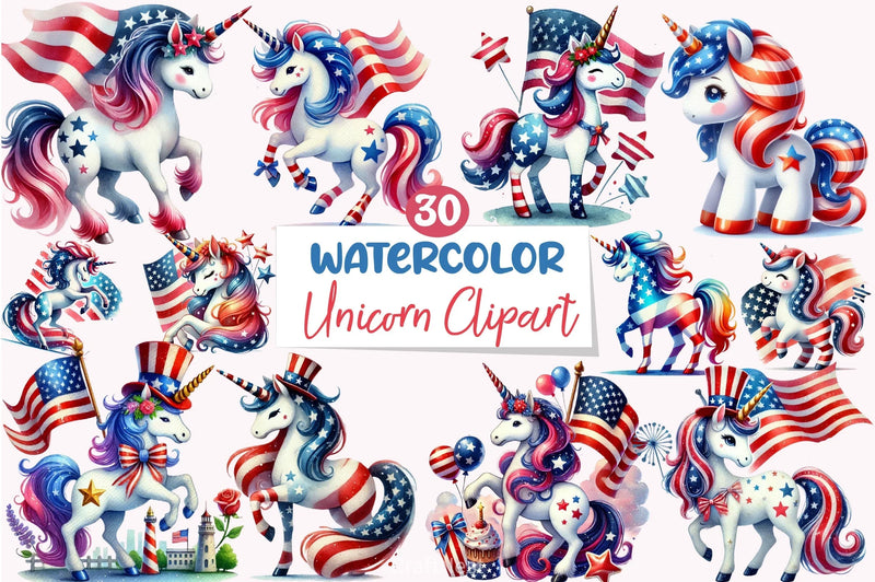 4th of July Unicorn Clipart Bundle 4 - CraftNest - Digital Crafting and Art