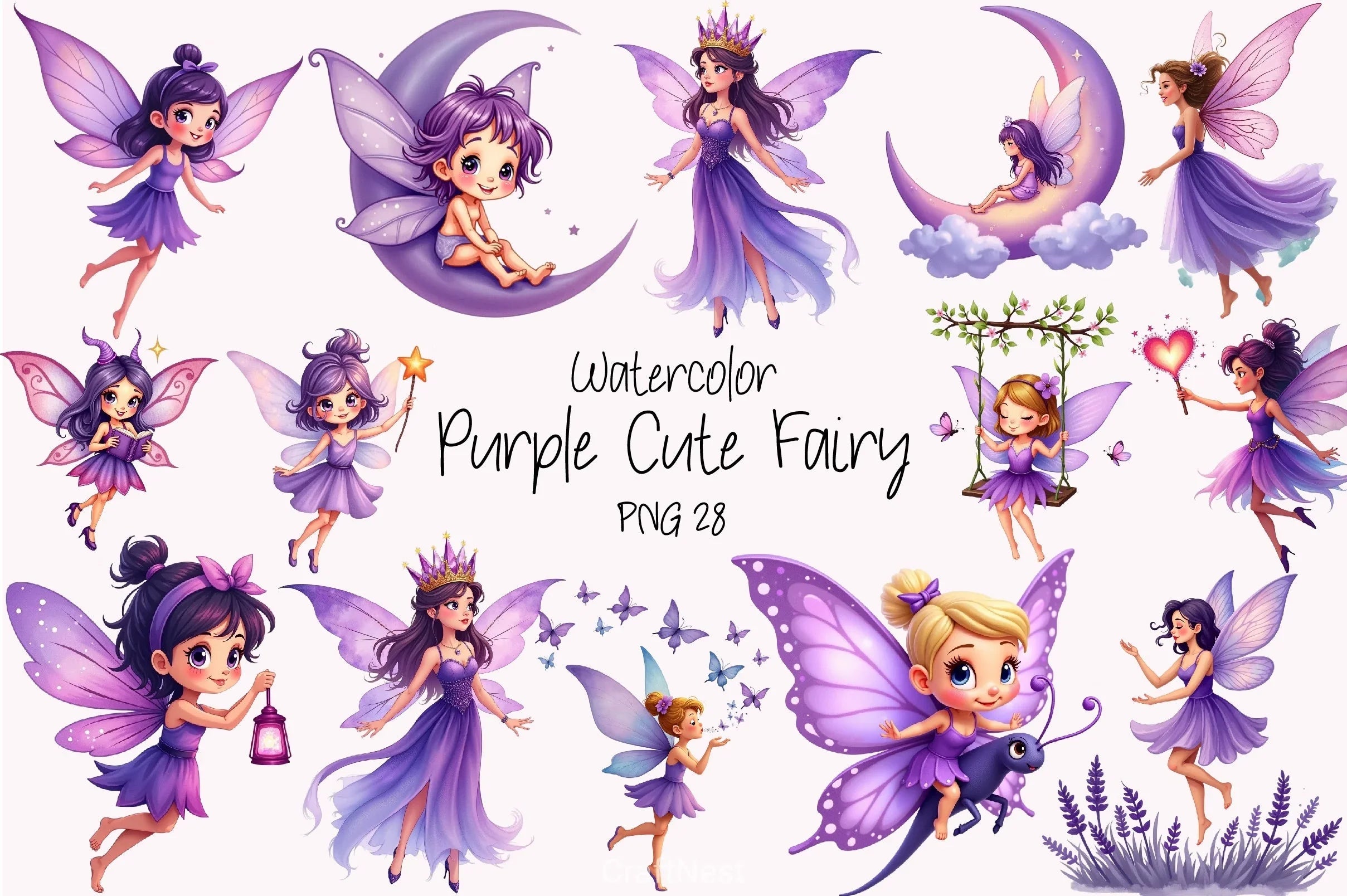 Enchanted Purple Fairy Clipart Bundle - CraftNest - Digital Crafting and Art