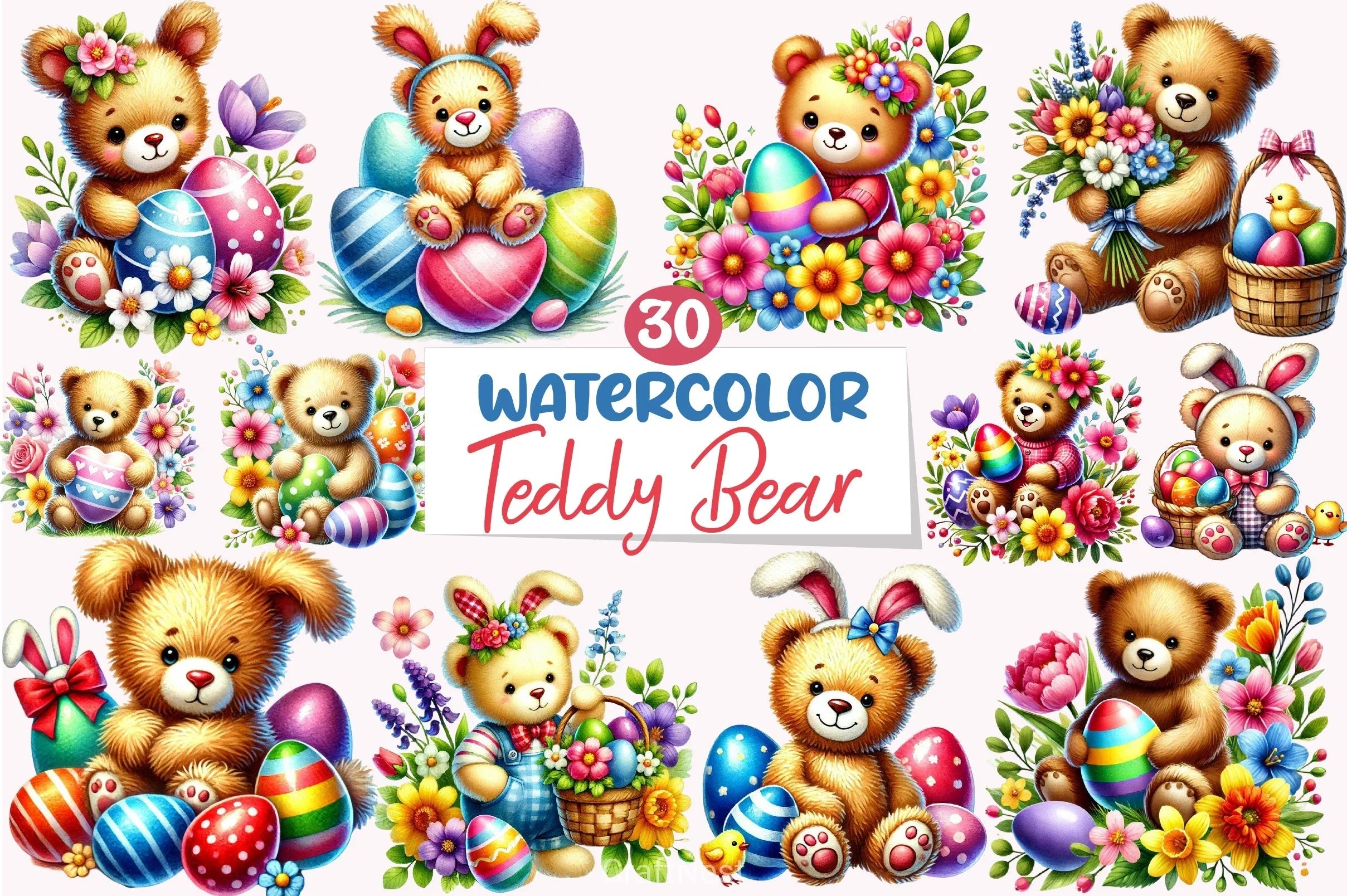 Easter Teddy Bear Clipart Bundle 2 - CraftNest - Digital Crafting and Art