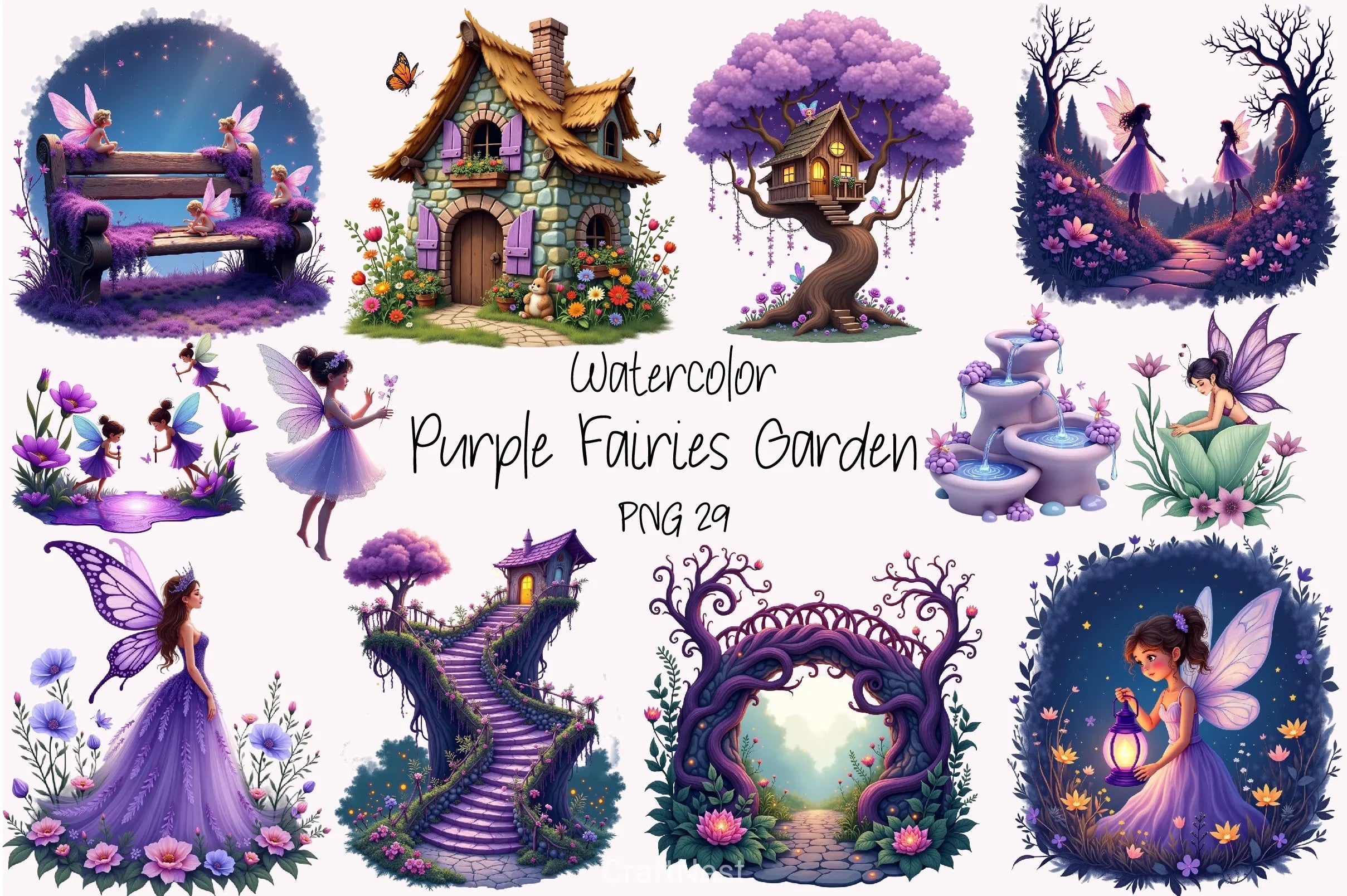 Enchanted Purple Fairies Garden Clipart Bundle - CraftNest - Digital Crafting and Art