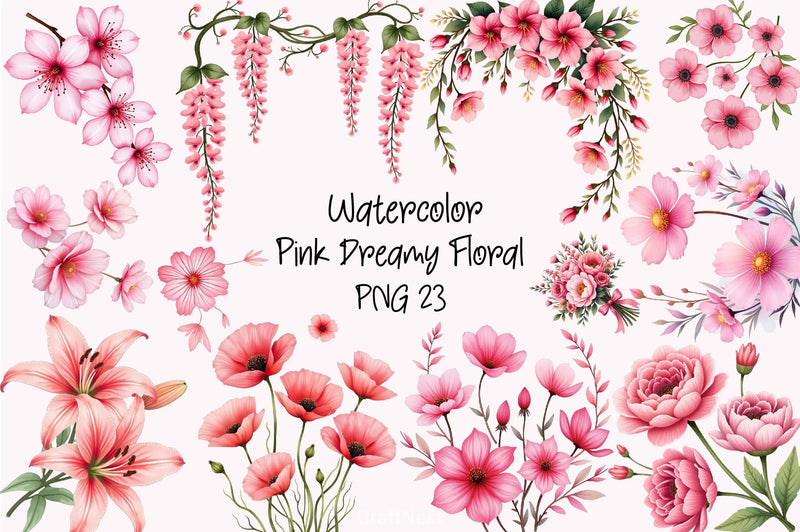 Pink Dreamy Floral Clipart Bundle - CraftNest - Digital Crafting and Art