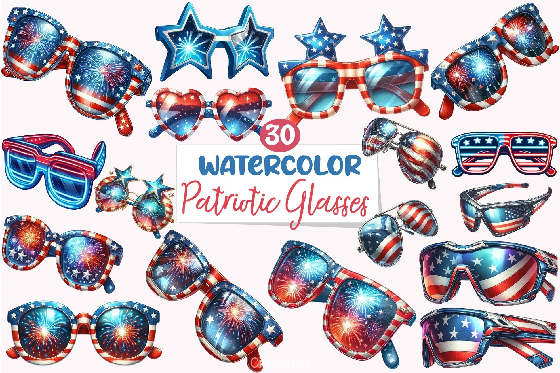 American 4th July Patriotic Glasses Clipart Bundle - CraftNest - Digital Crafting and Art