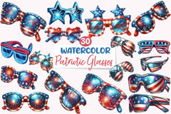 American 4th July Patriotic Glasses Clipart Bundle - CraftNest - Digital Crafting and Art
