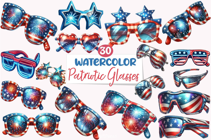 American 4th July Patriotic Glasses Clipart Bundle - CraftNest - Digital Crafting and Art