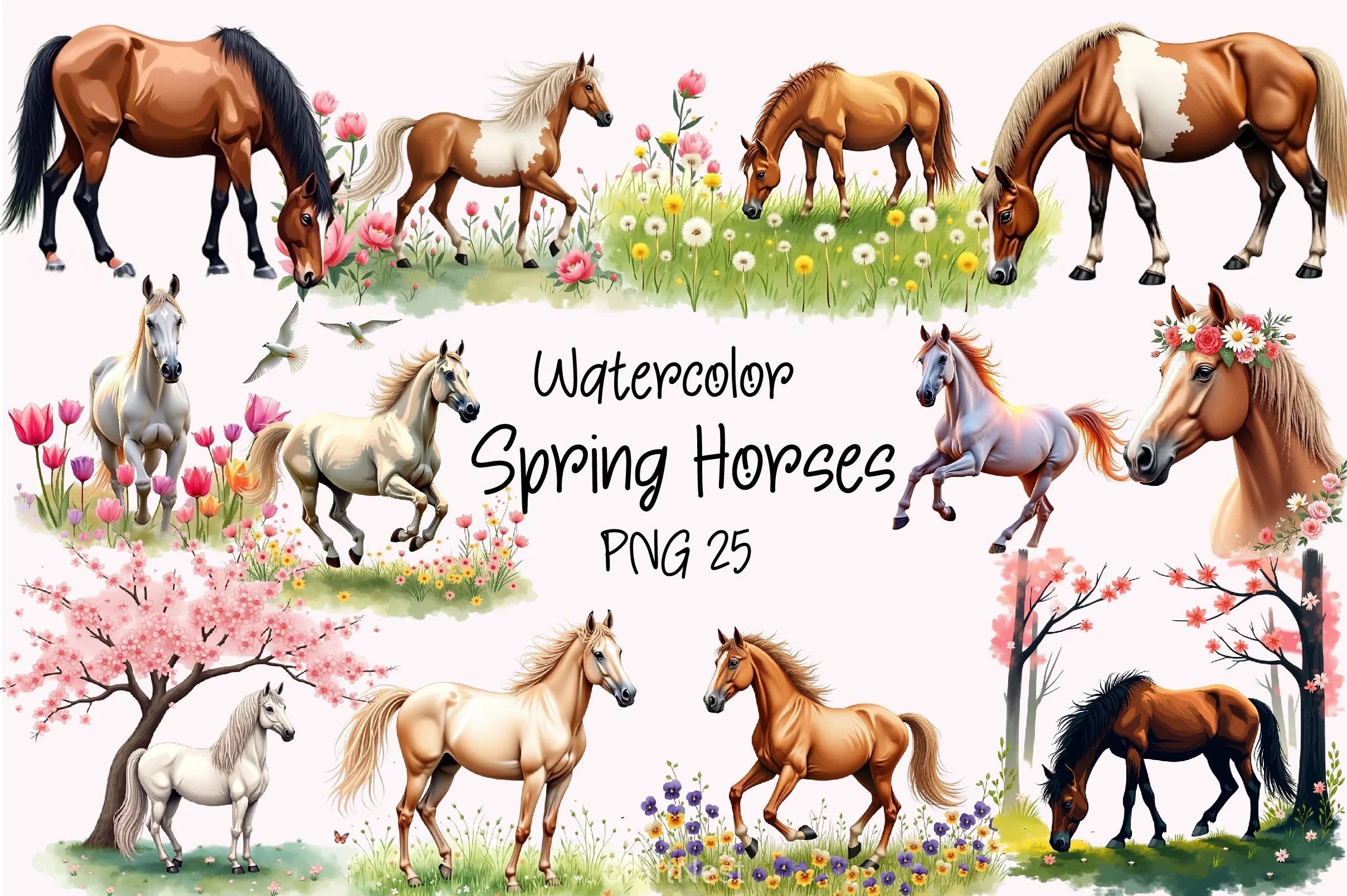 Spring Horses Clipart Bundle - CraftNest - Digital Crafting and Art