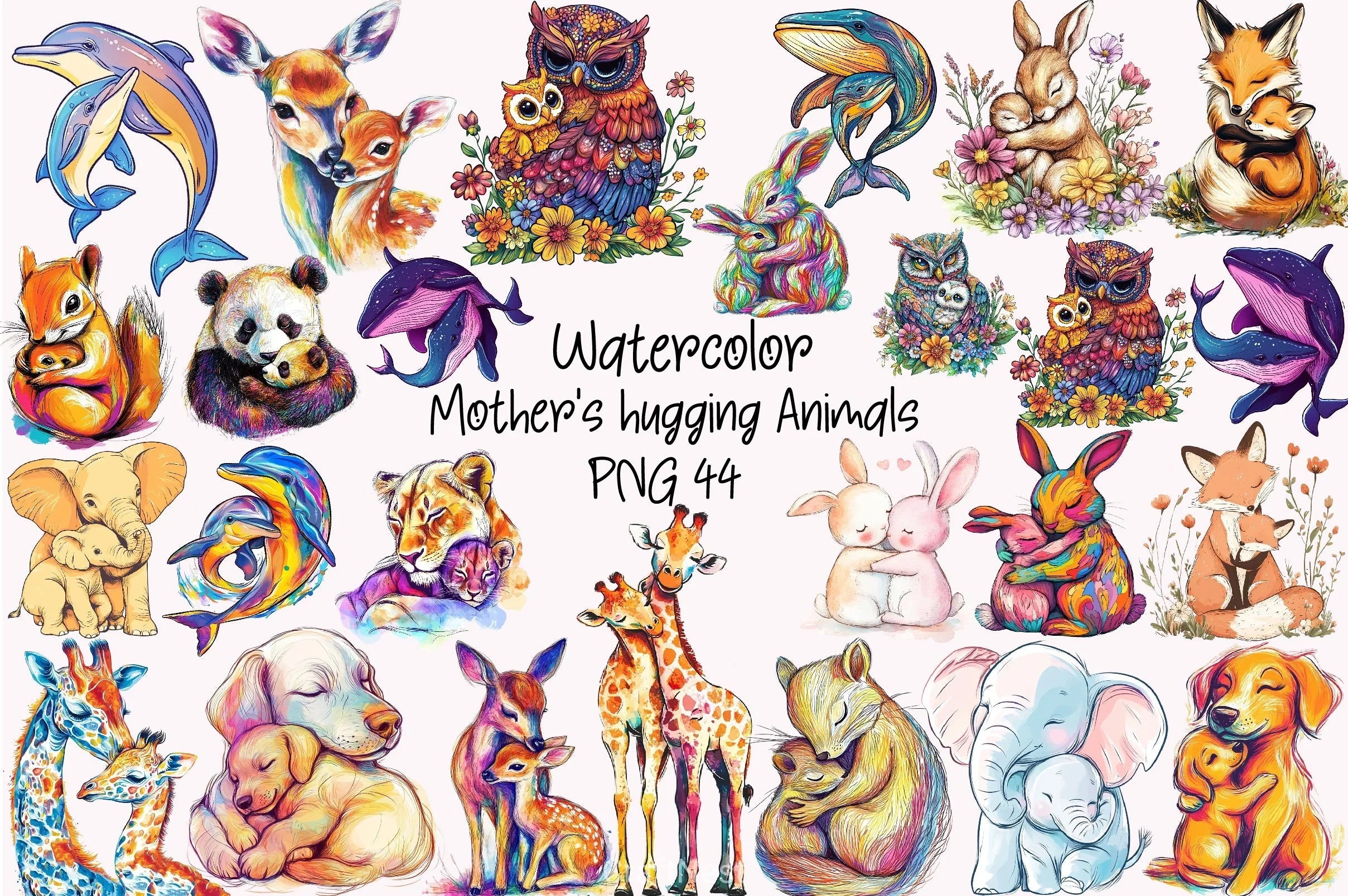 Mother's Day Hugging Animals Clipart Bundle - CraftNest - Digital Crafting and Art
