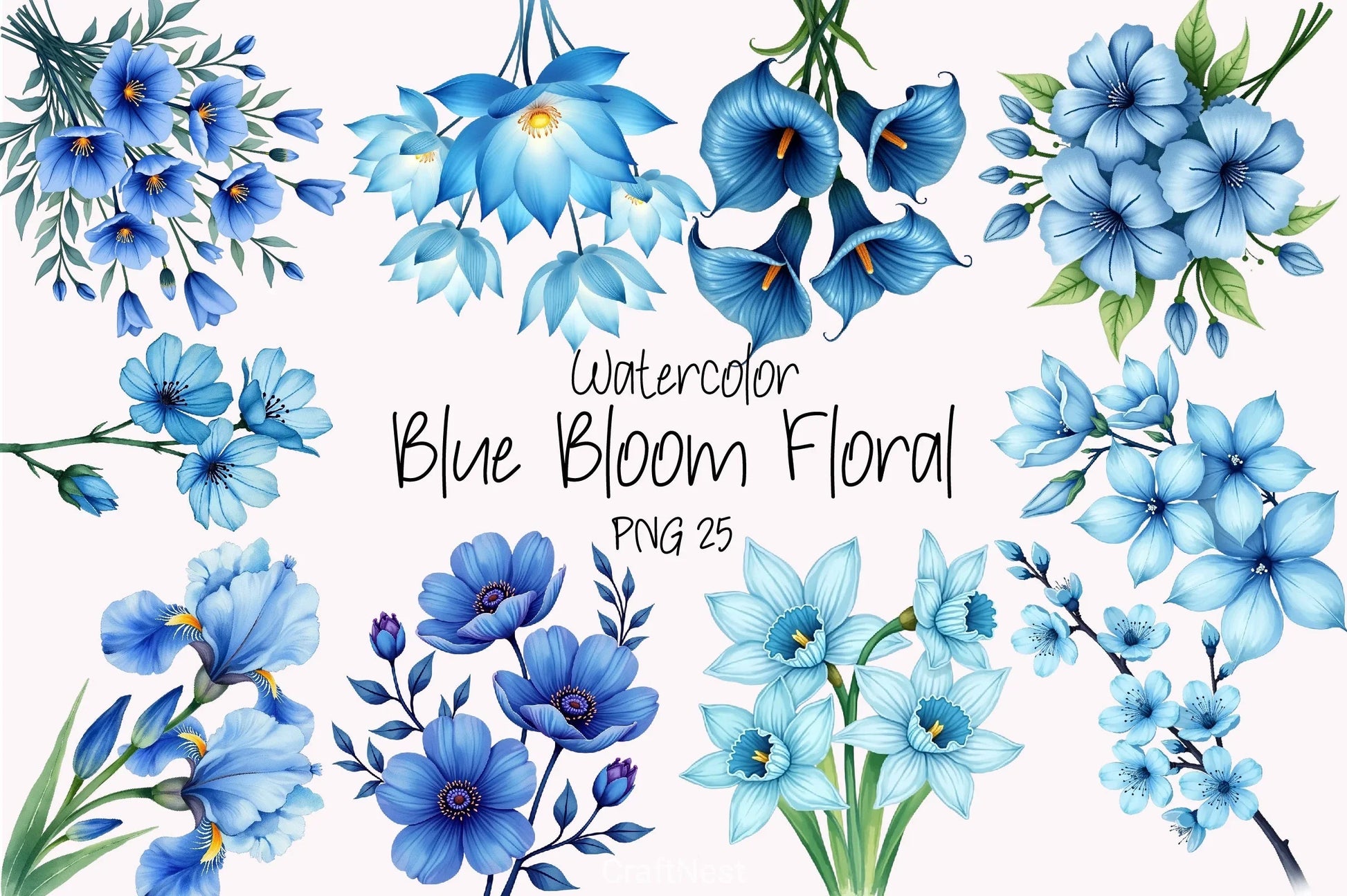 Blue Bloom Floral Clipart Bundle - CraftNest - Digital Crafting and Art