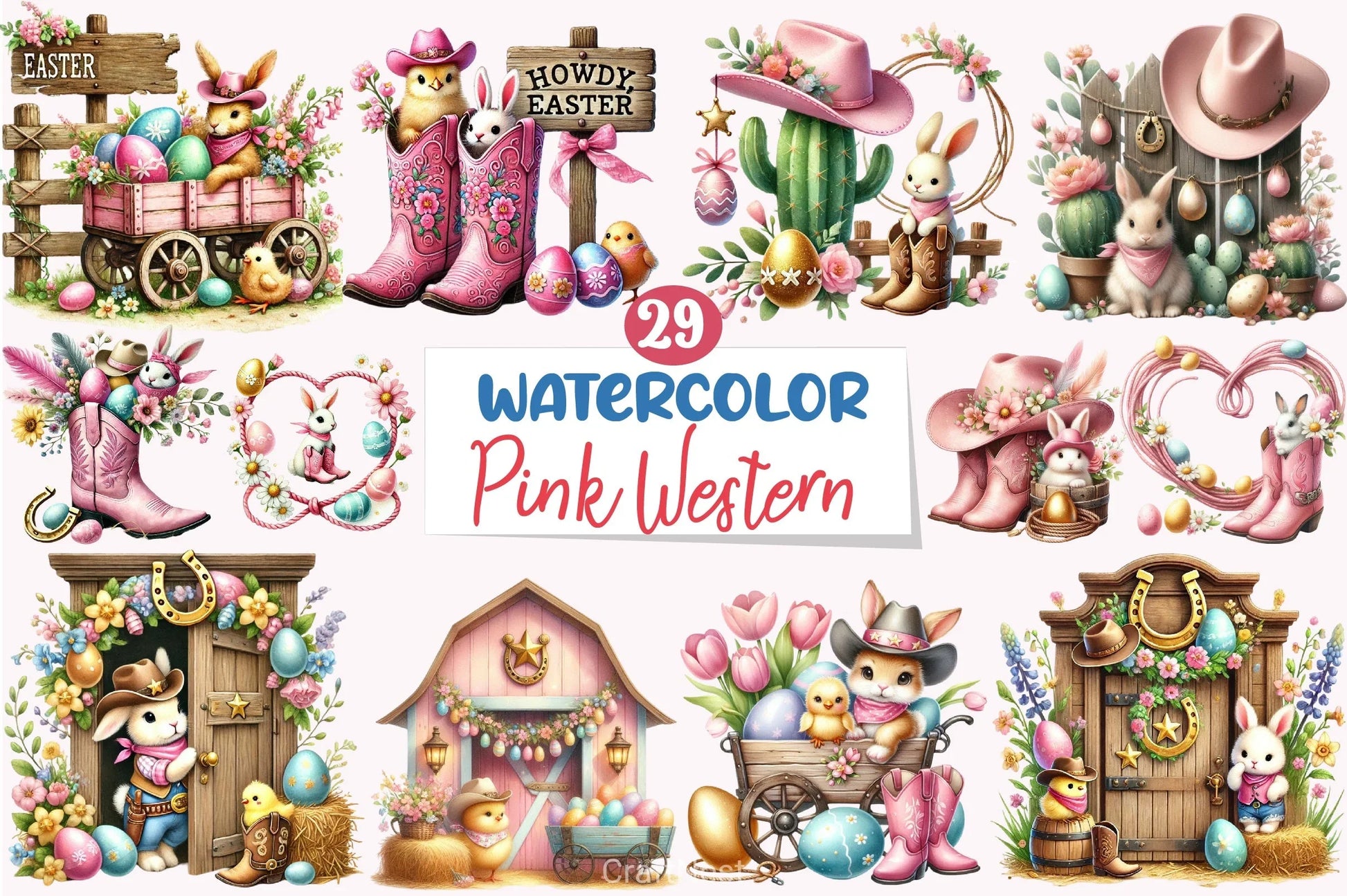 Pink Western Easter Clipart Bundle - CraftNest - Digital Crafting and Art