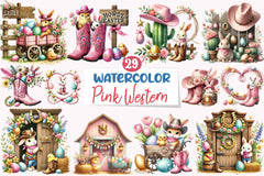 Pink Western Easter Clipart Bundle - CraftNest - Digital Crafting and Art