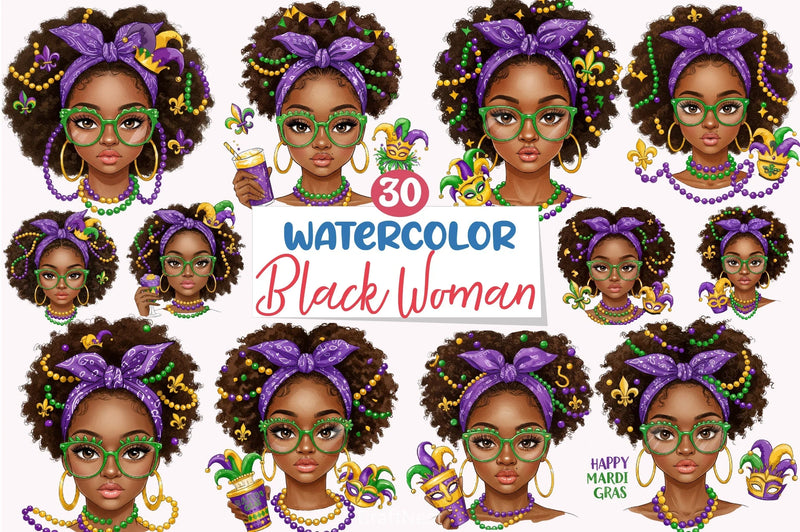 Mardi Gras Black Woman Clipart Bundle - CraftNest - Digital Crafting and Art