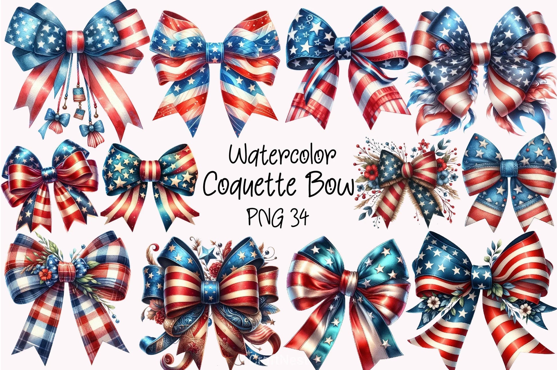 Coquette Bow 4th July Flag Clipart Bundle - CraftNest - Digital Crafting and Art